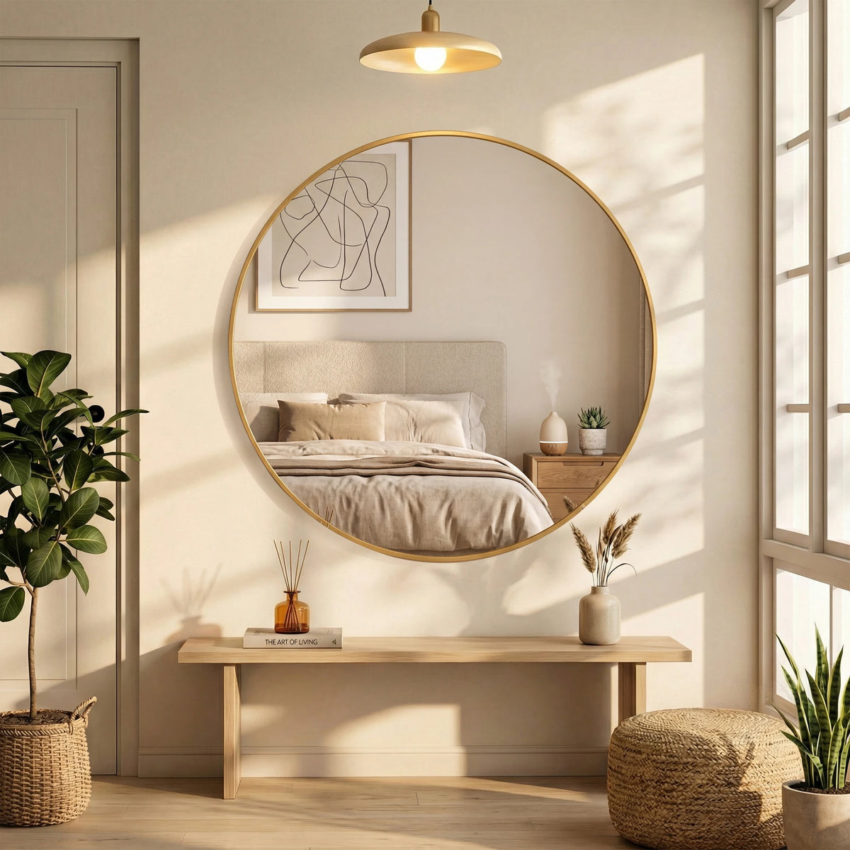MCQ Round Wall Mirror 20 Inch to 30 Inch Shatterproof Design Bathroom Mirrors for Over Sink Wall Decor for Bathroom Entryway Bedroom