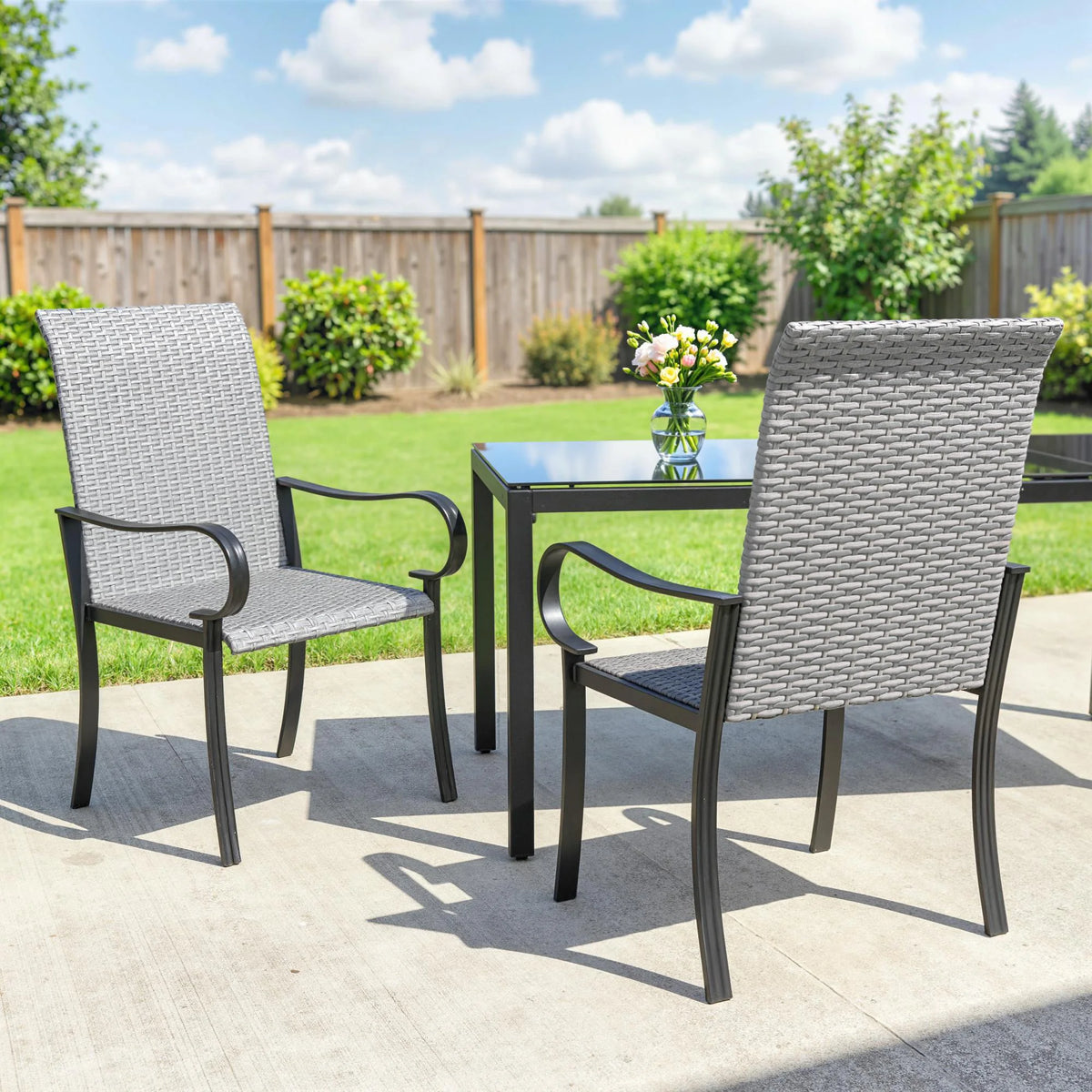 Outsunny Outdoor Wicker Dining Chairs With Armrests Set Of Two
