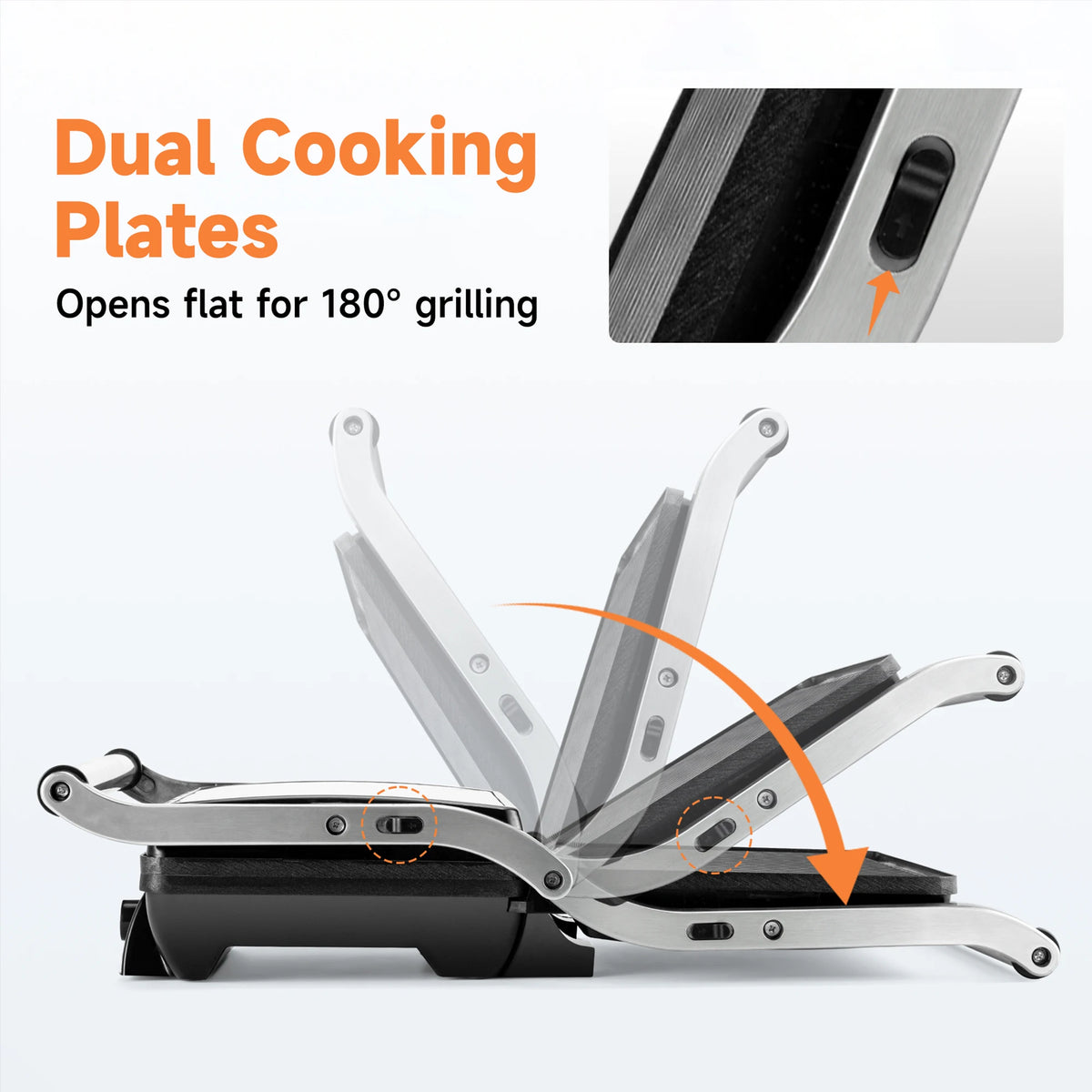 Stainless Steel Electric Panini Press Griddle Non-Stick Sandwich Maker with Adjustable Temperature Control, Black