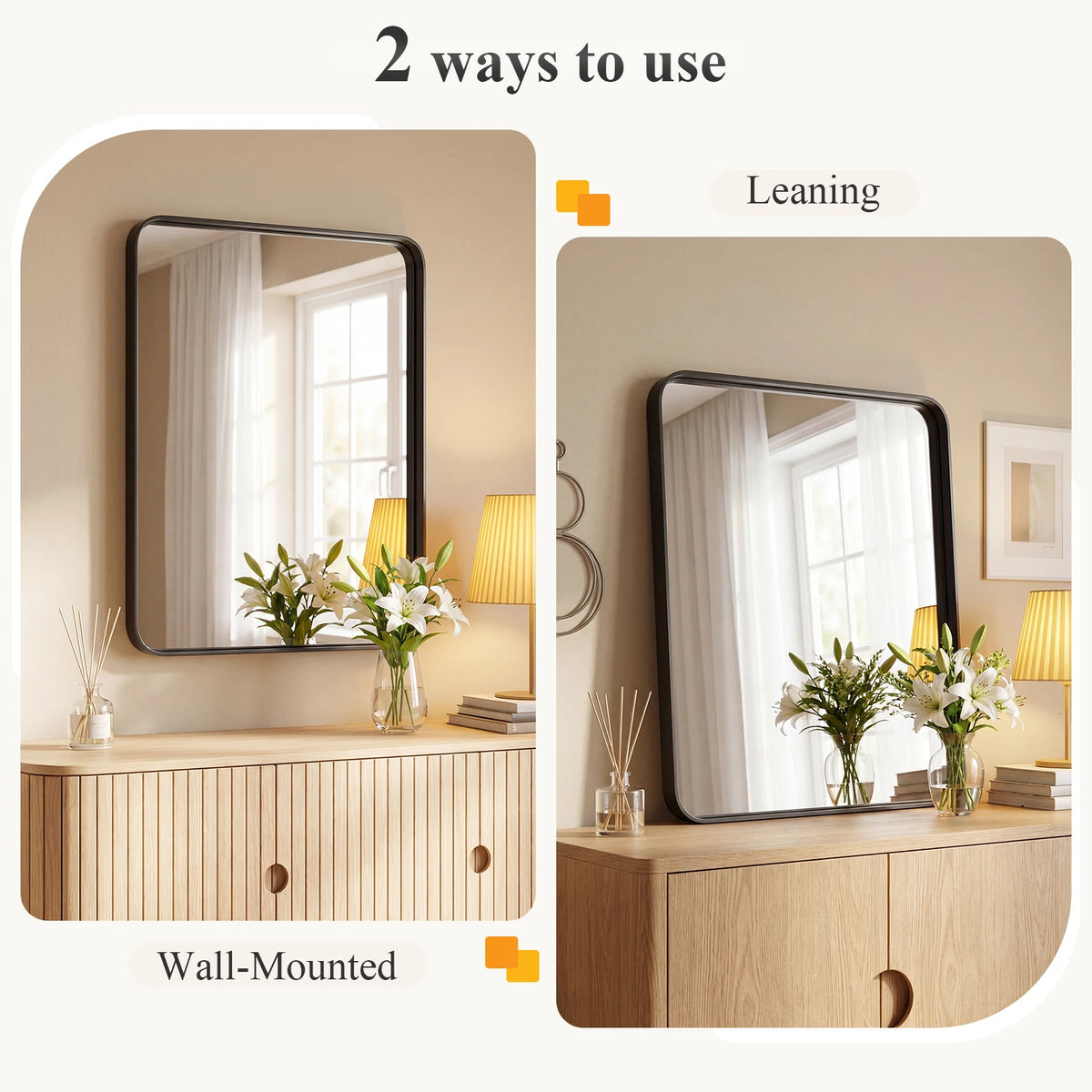 JHK 30x22 Inch Matte Metal Framed Bathroom Mirror for Wall  Rounded Rectangle with Matte Brush Metal Framed Modern Wall Mount Vanity Mirror for Home Living Room