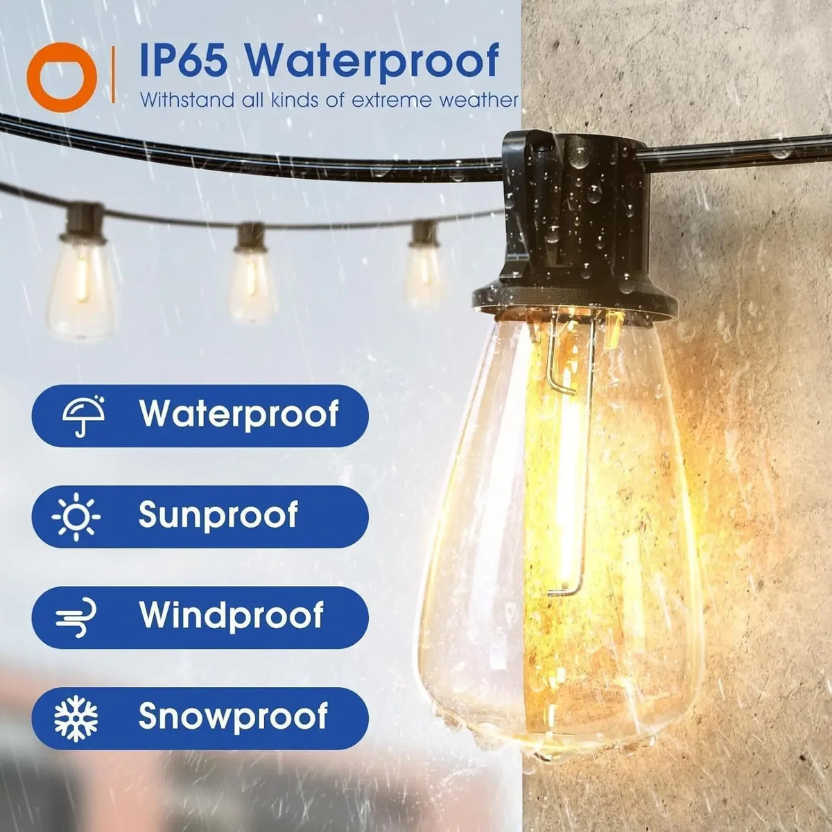 MIMIRGB Waterproof Outdoor LED String Lights With Dimmable Bulbs