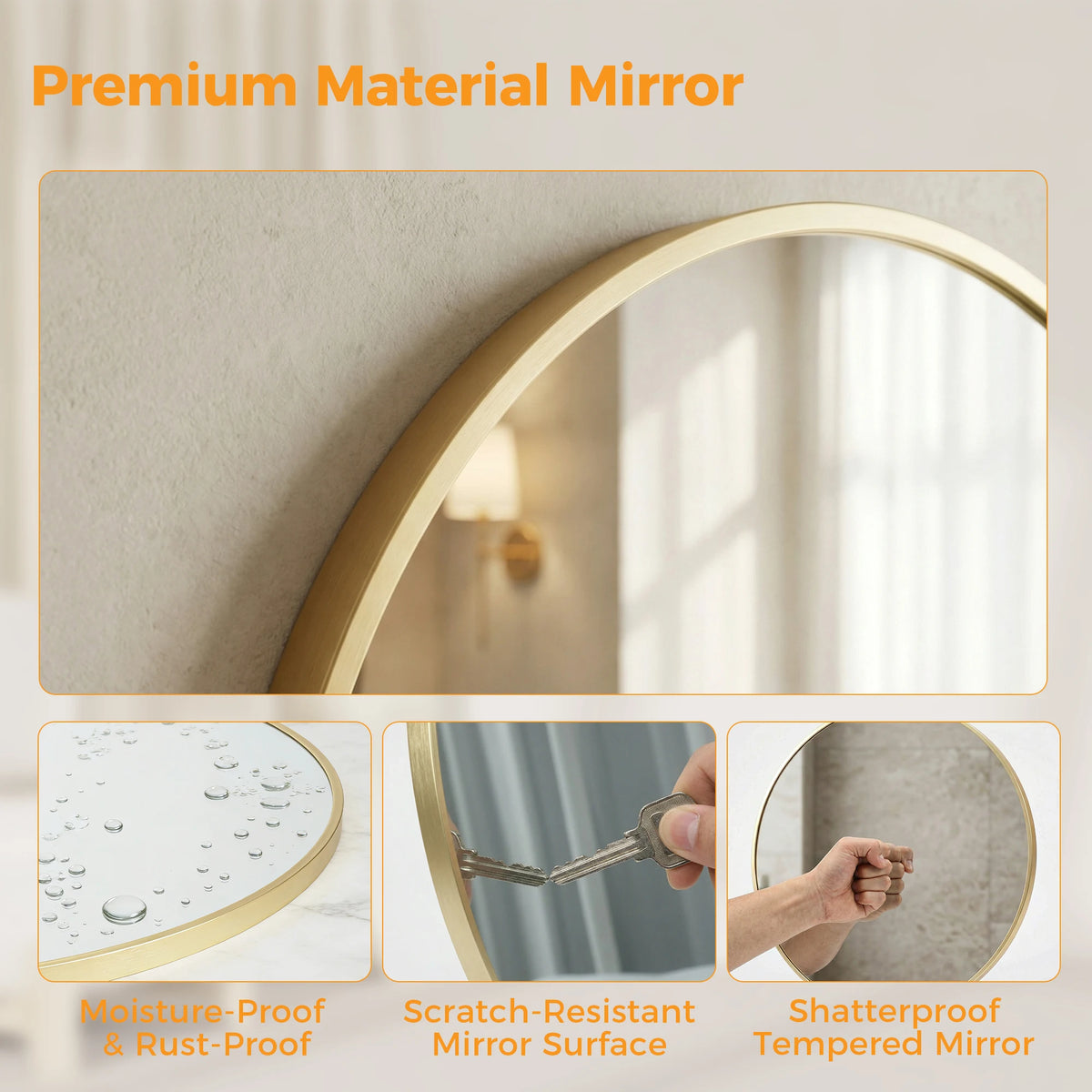 MCQ Round Wall Mirror 20 Inch to 30 Inch Shatterproof Design Bathroom Mirrors for Over Sink Wall Decor for Bathroom Entryway Bedroom