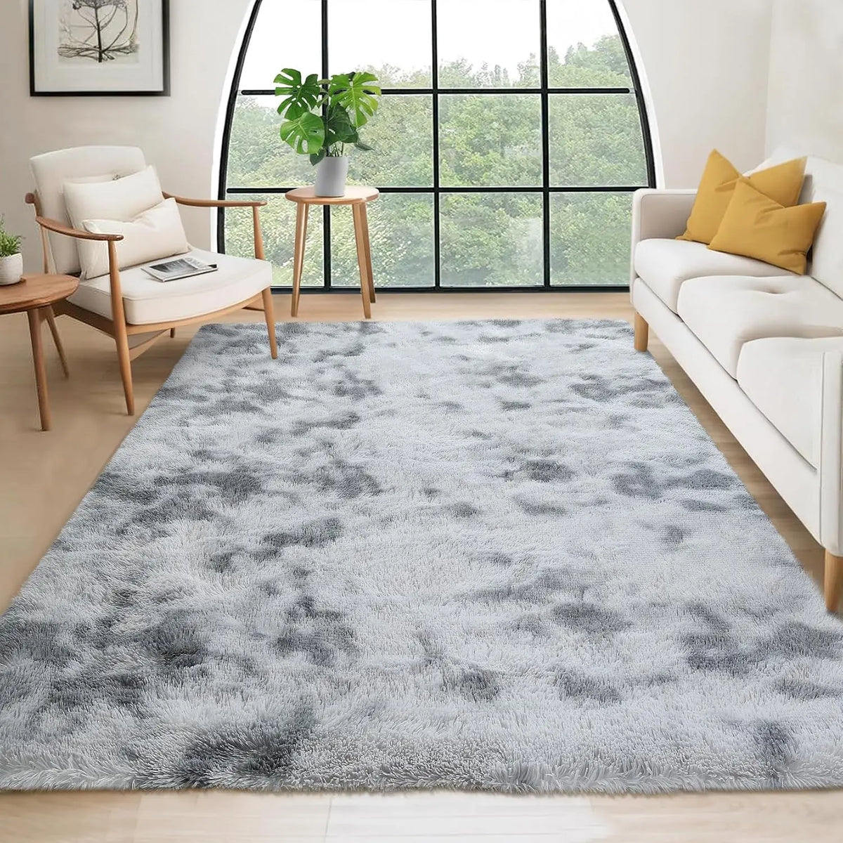 2'x6' Gray Area Plush for Bedroom Living Room Fluffy Rug Large Area Rug Shag Shaggy Carpet Soft Plush Furry Bedside Rug  Home Decoration