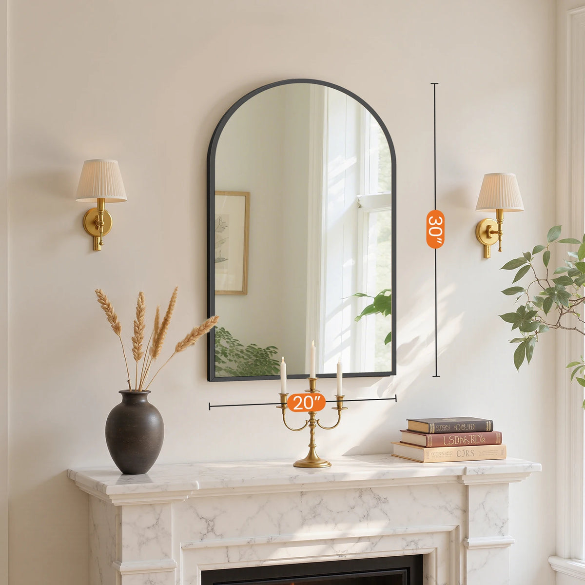 MCQ Arched Bathroom Mirror or Over Sink Wall Mounted Aluminum Alloy Frame Mirror Horizontal or Vertical Hanging Modern Wall Mount Vanity Mirror for Home