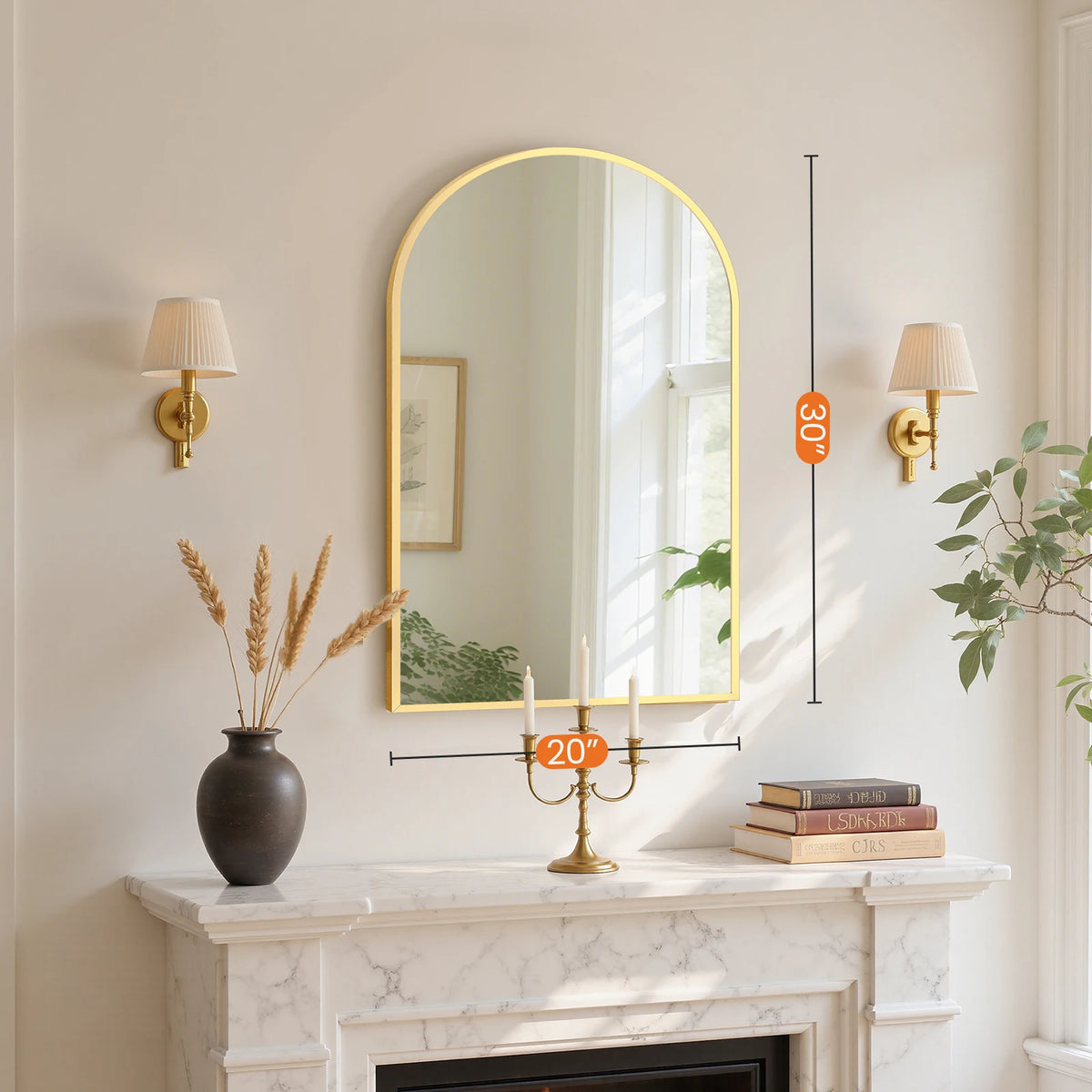 MCQ Arched Bathroom Mirror or Over Sink Wall Mounted Aluminum Alloy Frame Mirror Horizontal or Vertical Hanging Modern Wall Mount Vanity Mirror for Home