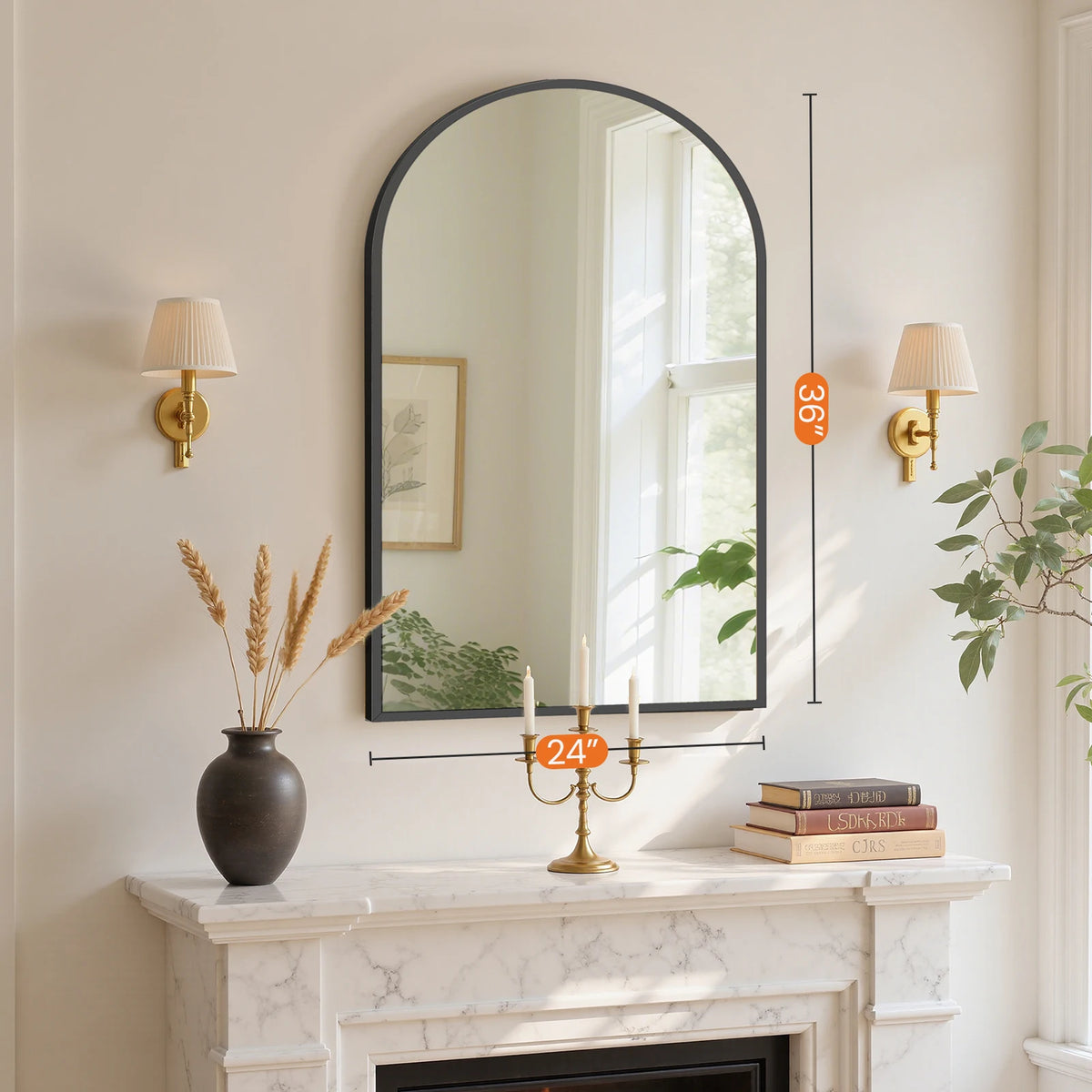MCQ Arched Bathroom Mirror or Over Sink Wall Mounted Aluminum Alloy Frame Mirror Horizontal or Vertical Hanging Modern Wall Mount Vanity Mirror for Home
