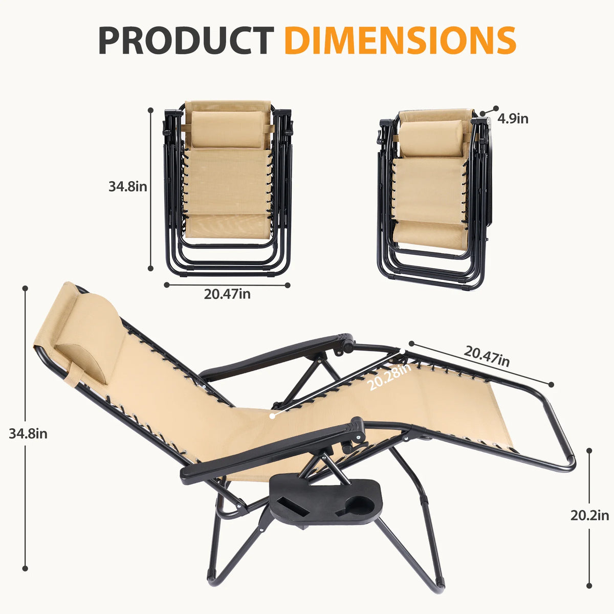 JHK Portable Zero Gravity Recliner Outdoor Folding Lounge Chair