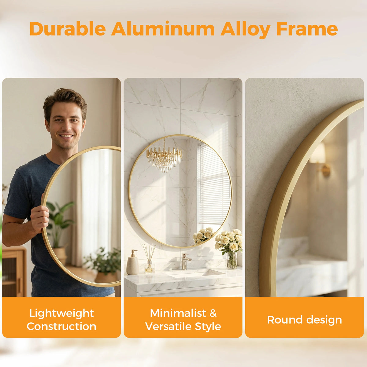 MCQ Round Wall Mirror 20 Inch to 30 Inch Shatterproof Design Bathroom Mirrors for Over Sink Wall Decor for Bathroom Entryway Bedroom