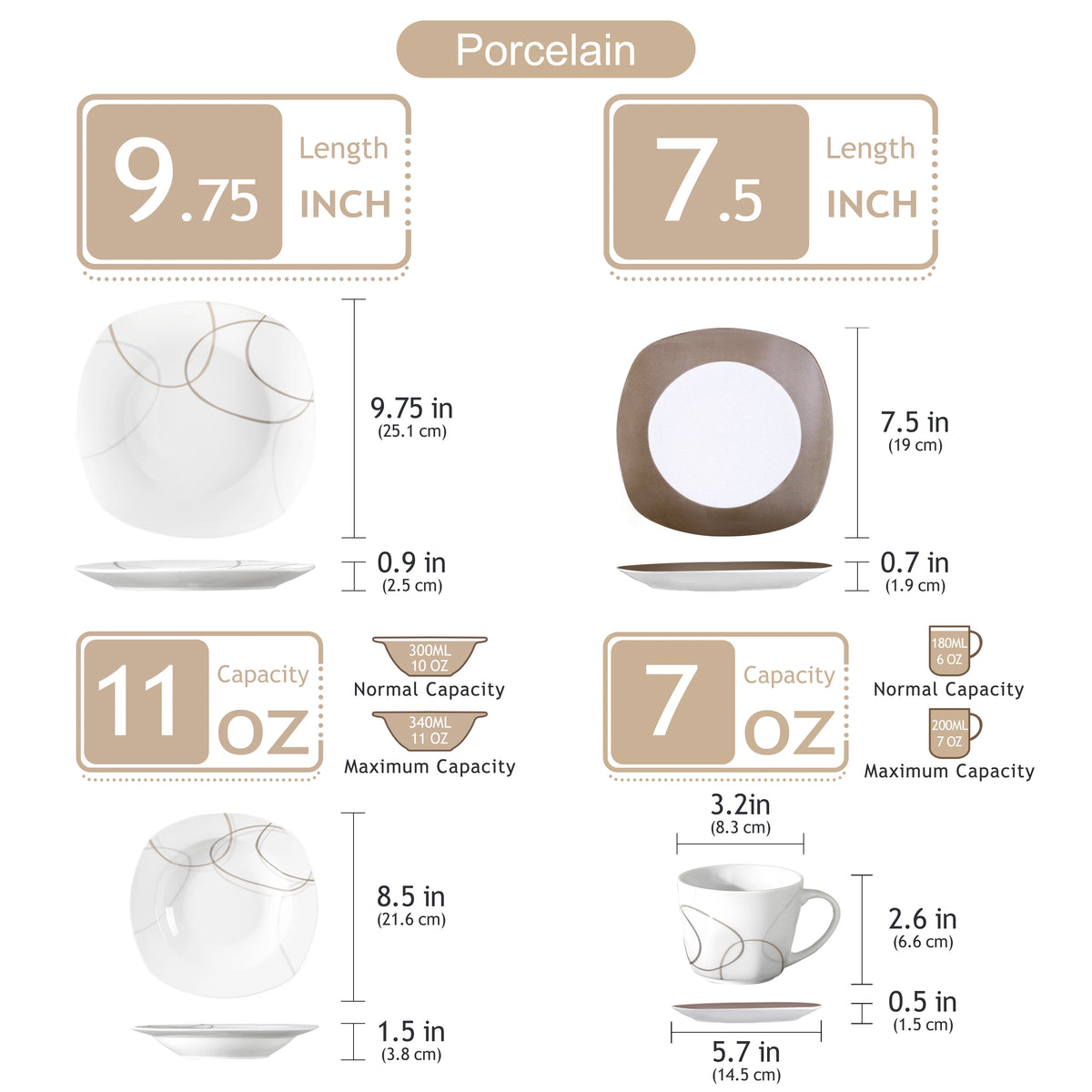 MALACASA Porcelain Ceramic Dinnerware Set With Plates Cups And Saucers
