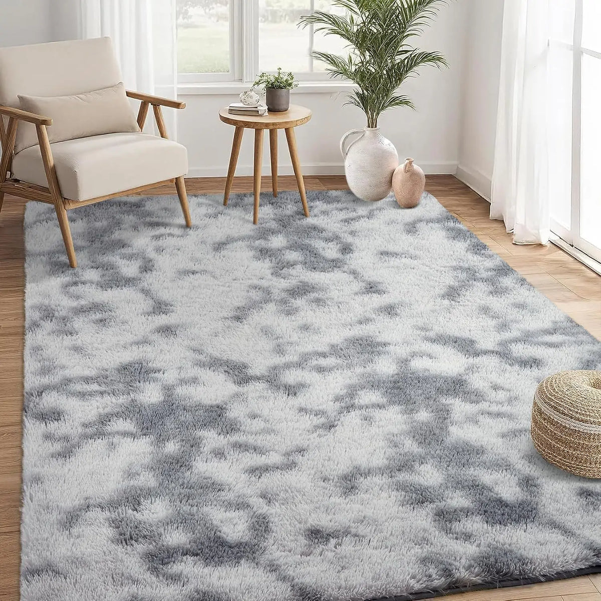 2'x6' Gray Area Plush for Bedroom Living Room Fluffy Rug Large Area Rug Shag Shaggy Carpet Soft Plush Furry Bedside Rug  Home Decoration