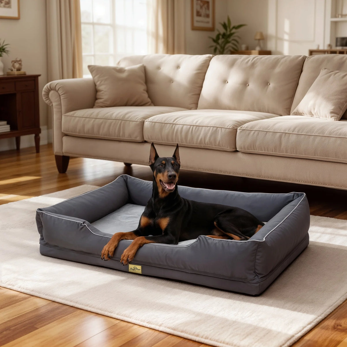 M-3XL Rectangular Dog Beds Orthopedic Dog Pet Sofa Couch Bed with Bolster Washable Pet Couch Lounger Sponge Base for Large Dogs Waterproof Lining Removable Cover