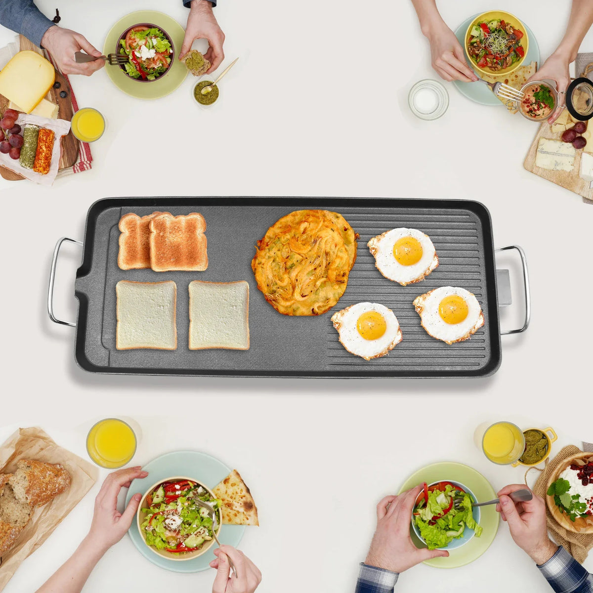 Electric BBQ Grill with Non-Stick Coating 26.77" Cooking Area Adjustable Temperature Oil-Catching Design for Indoor/Outdoor