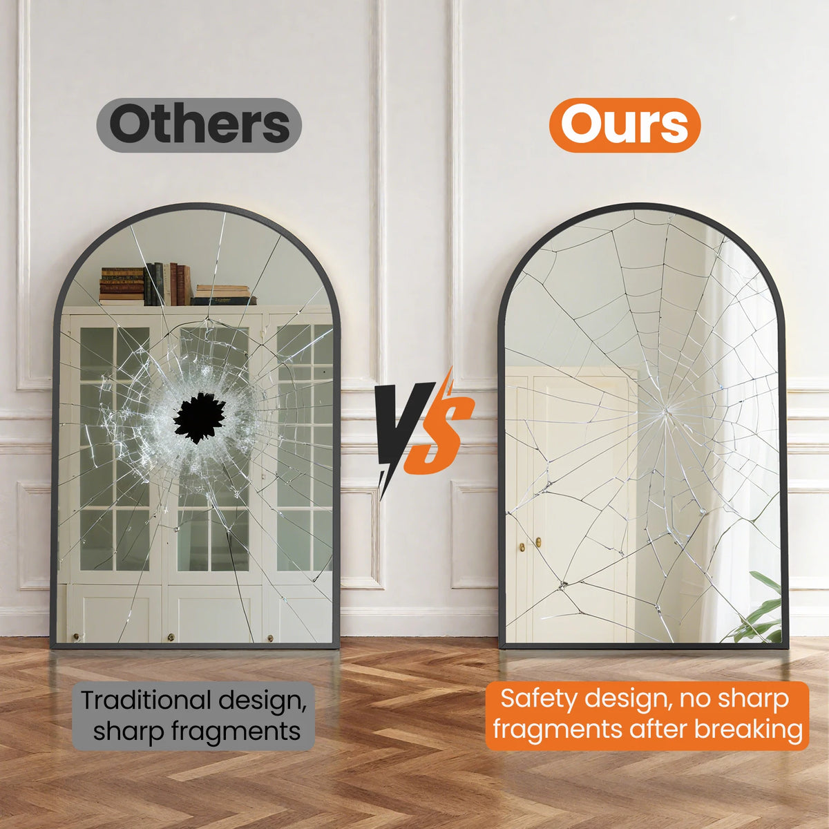 MCQ Arched Bathroom Mirror or Over Sink Wall Mounted Aluminum Alloy Frame Mirror Horizontal or Vertical Hanging Modern Wall Mount Vanity Mirror for Home