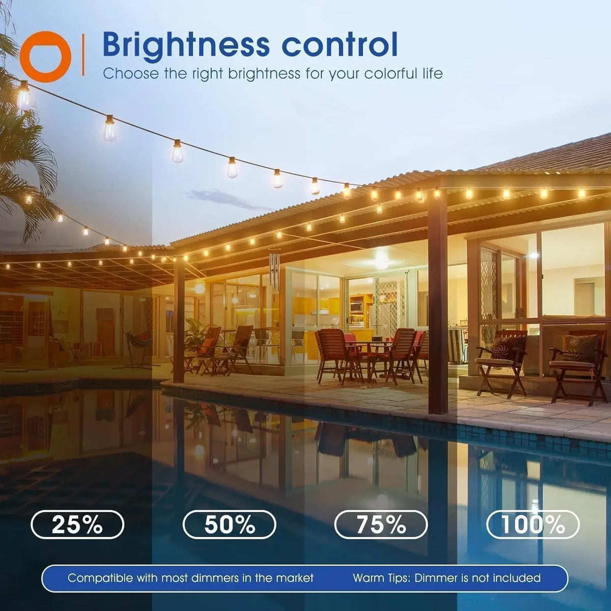 MIMIRGB Waterproof Outdoor LED String Lights With Dimmable Bulbs