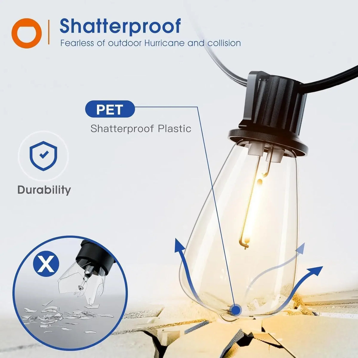 MIMIRGB Waterproof Outdoor LED String Lights With Dimmable Bulbs