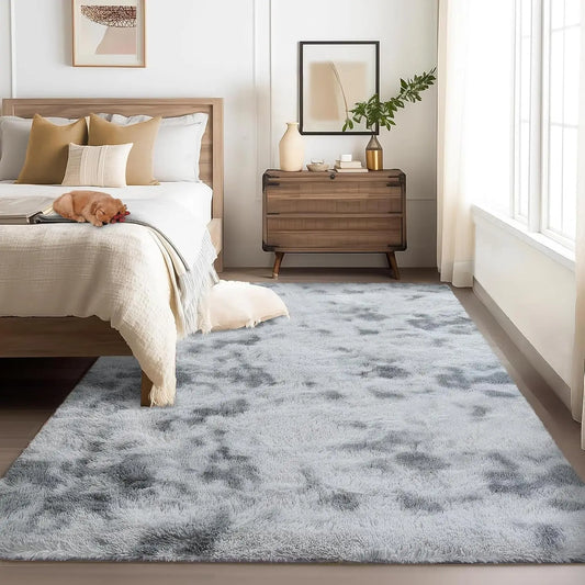 2'x6' Gray Area Plush for Bedroom Living Room Fluffy Rug Large Area Rug Shag Shaggy Carpet Soft Plush Furry Bedside Rug  Home Decoration
