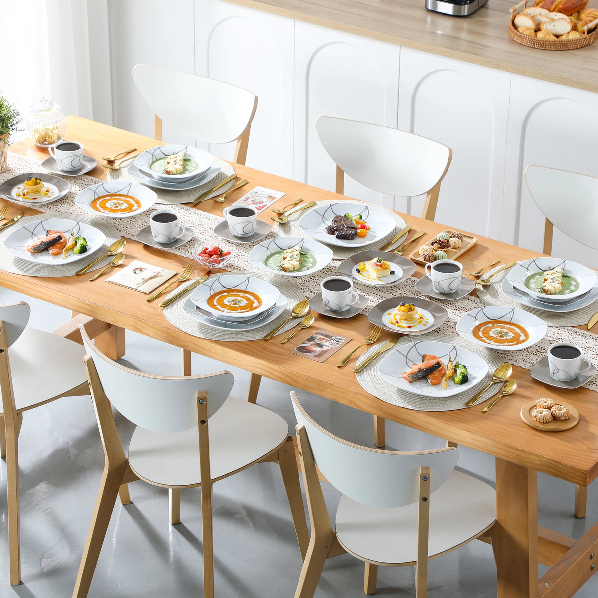 MALACASA Porcelain Ceramic Dinnerware Set With Plates Cups And Saucers