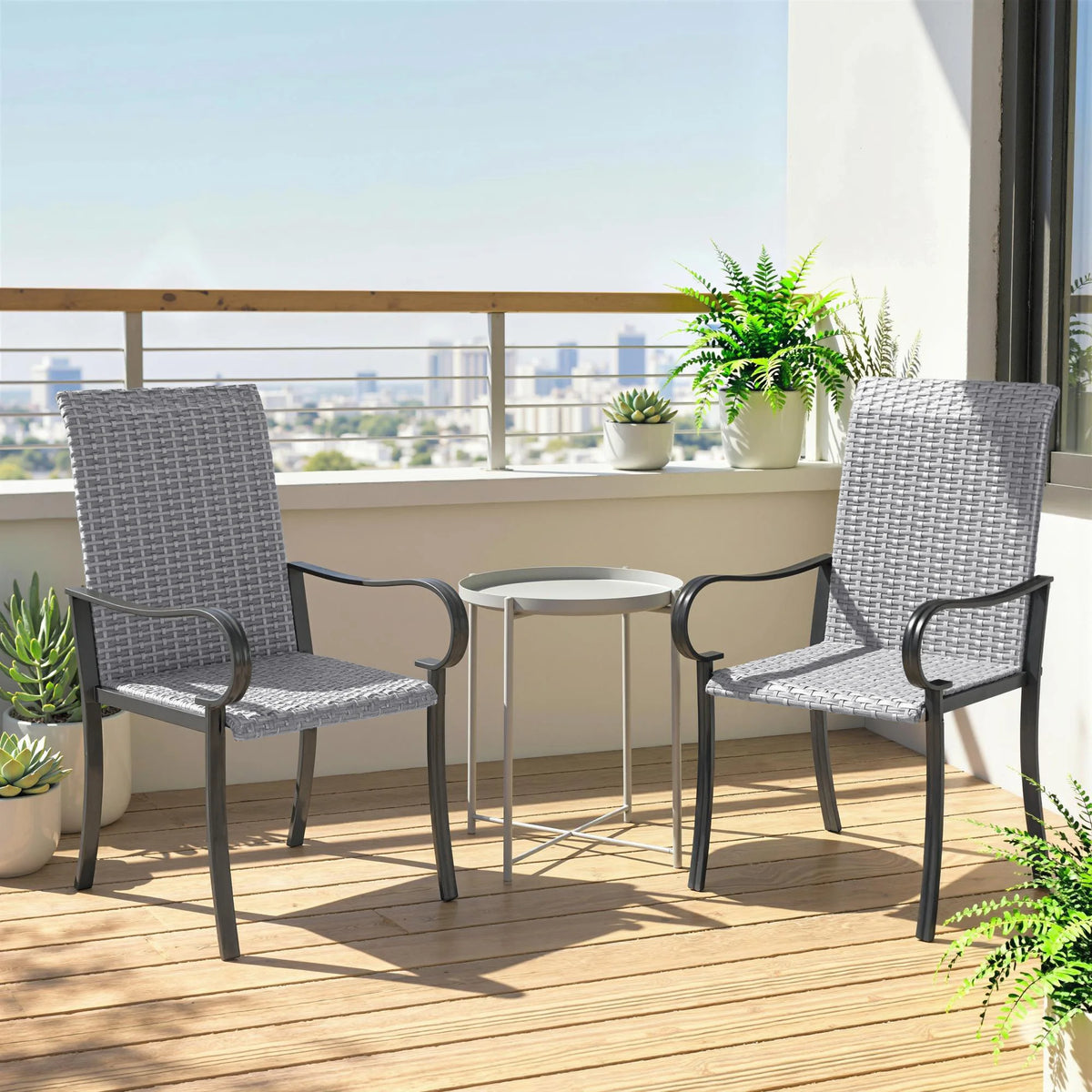 Outsunny Outdoor Wicker Dining Chairs With Armrests Set Of Two