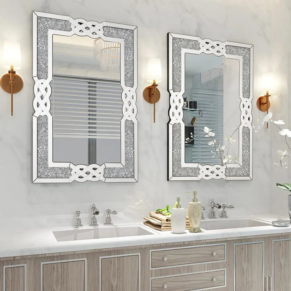 LUVODI Large Full Body Wall Mirror with Crushed Diamond Detailing Artistic Silver Finish for Home Decorative