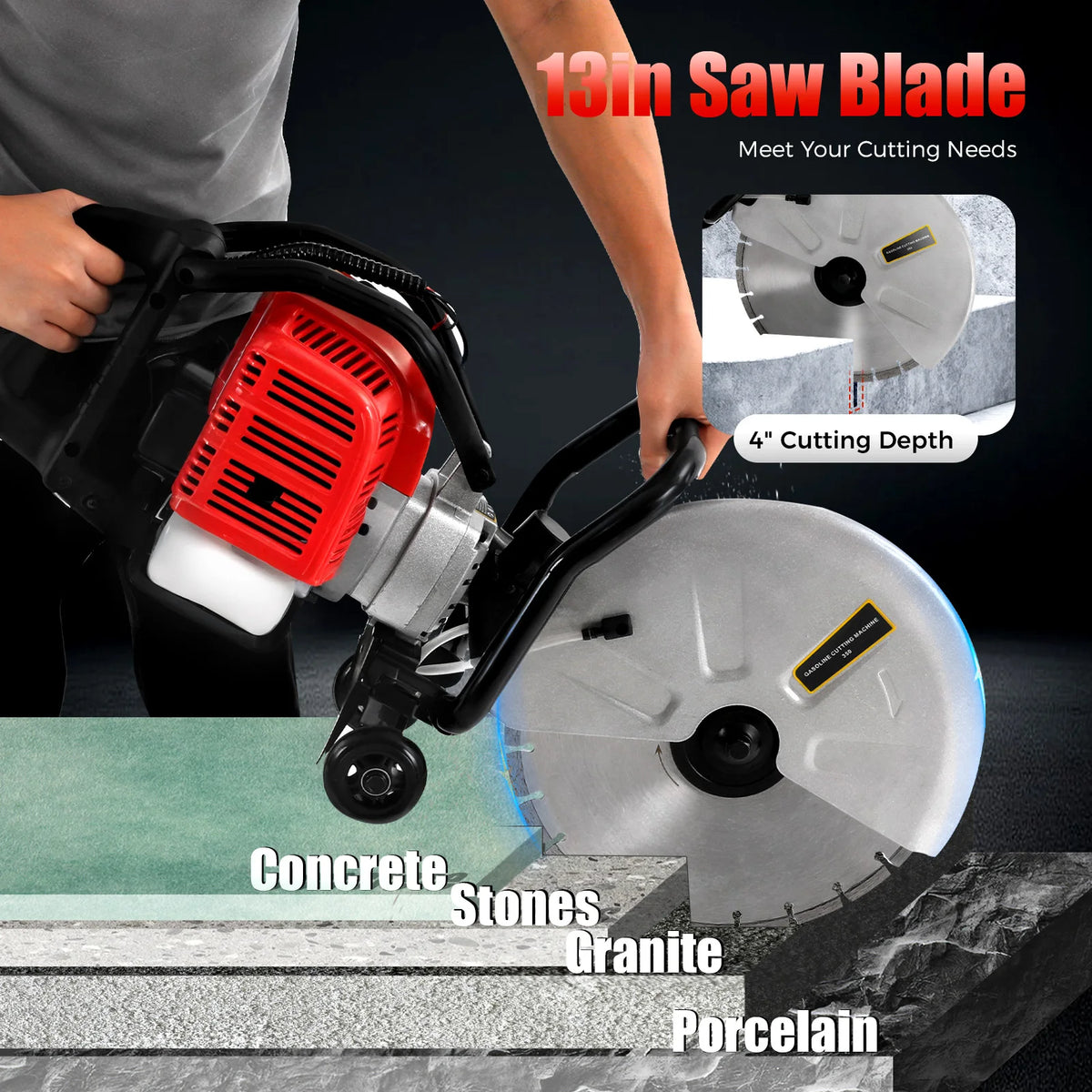 CNCEST 1400W Gas Powered Concrete Cutting Saw for Stone Slotting