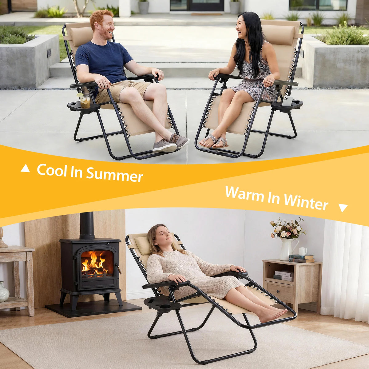 JHK Portable Zero Gravity Recliner Outdoor Folding Lounge Chair
