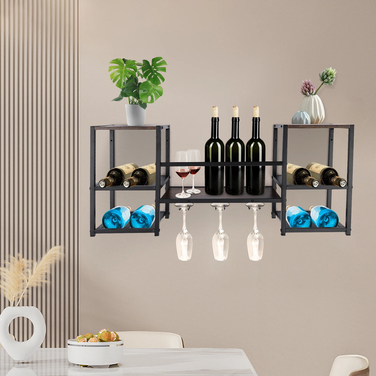 Wall Mounted Wine Rack Storage Display For Home Bar Kitchen