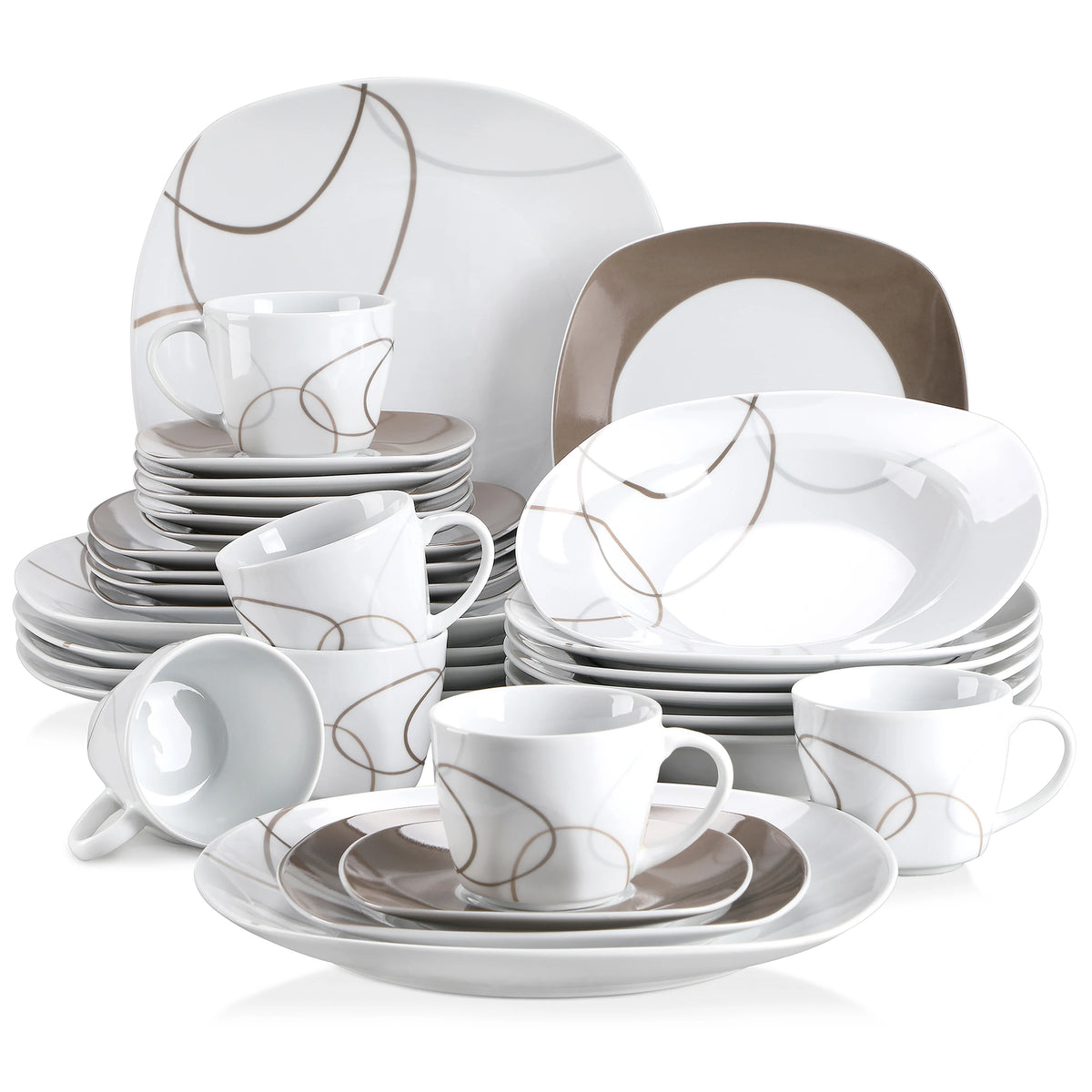 MALACASA Porcelain Ceramic Dinnerware Set With Plates Cups And Saucers