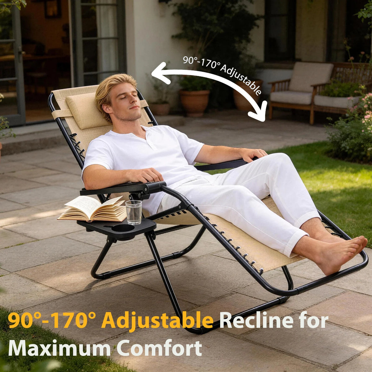 JHK Portable Zero Gravity Recliner Outdoor Folding Lounge Chair