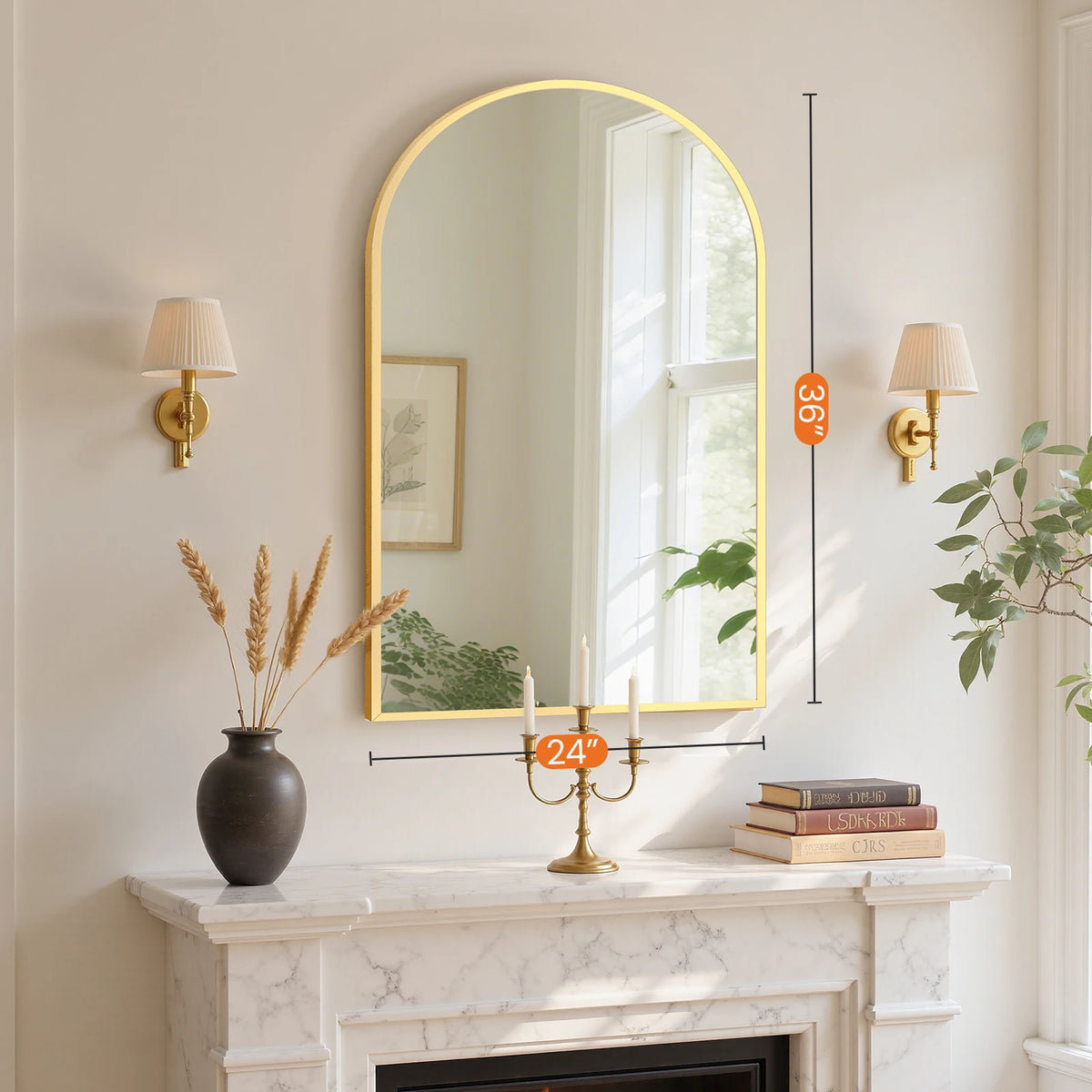 MCQ Arched Bathroom Mirror or Over Sink Wall Mounted Aluminum Alloy Frame Mirror Horizontal or Vertical Hanging Modern Wall Mount Vanity Mirror for Home