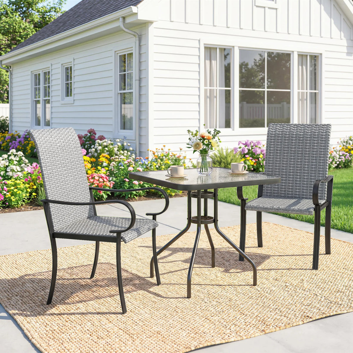 Outsunny Outdoor Wicker Dining Chairs With Armrests Set Of Two
