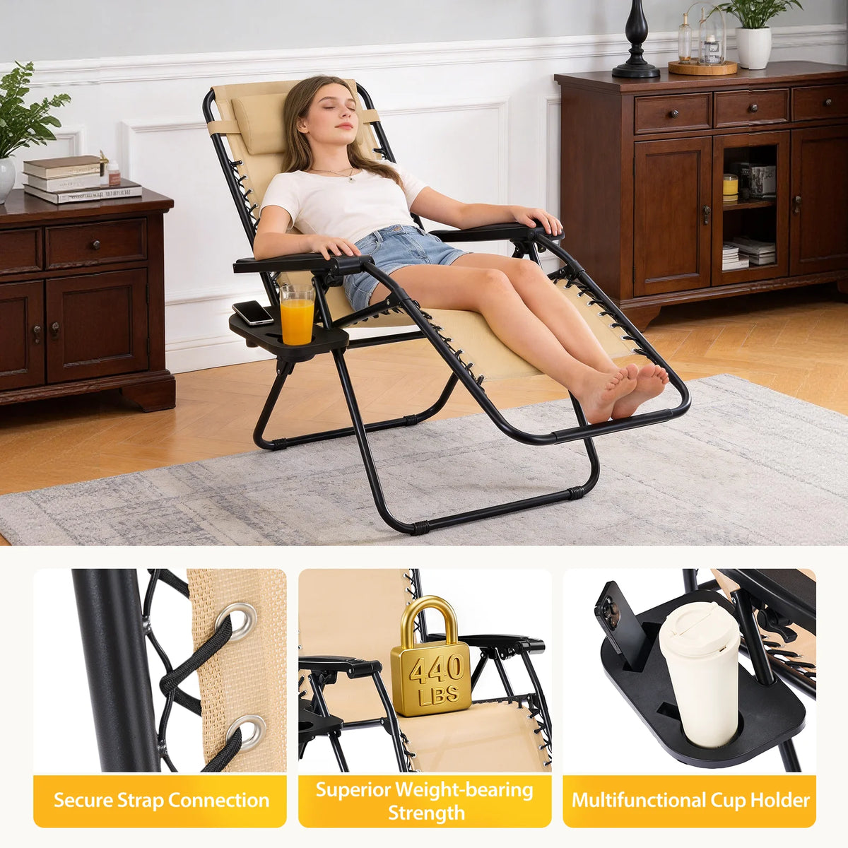 JHK Portable Zero Gravity Recliner Outdoor Folding Lounge Chair
